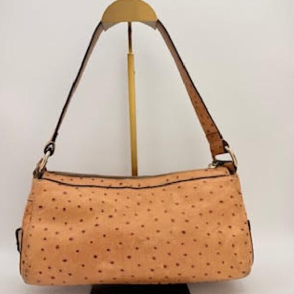 Vintage Dooney & Bourke Ostrich Embossed Leather Shoulder Bag Satchel Tan - Picture 3 of 14